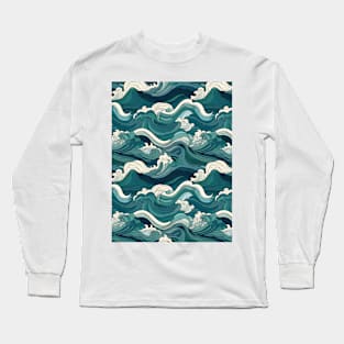 Ephemeral Crests: Hokusai Waves Reimagined Long Sleeve T-Shirt